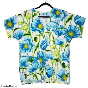 SCRUBS Floral Snap Up V-Neck Short Sleeve Scrub Top 491